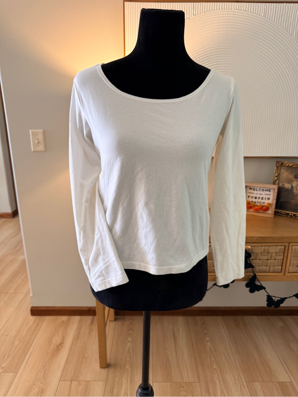 Eileen Fisher White Long-Sleeve Scoop Neck Top Size XS